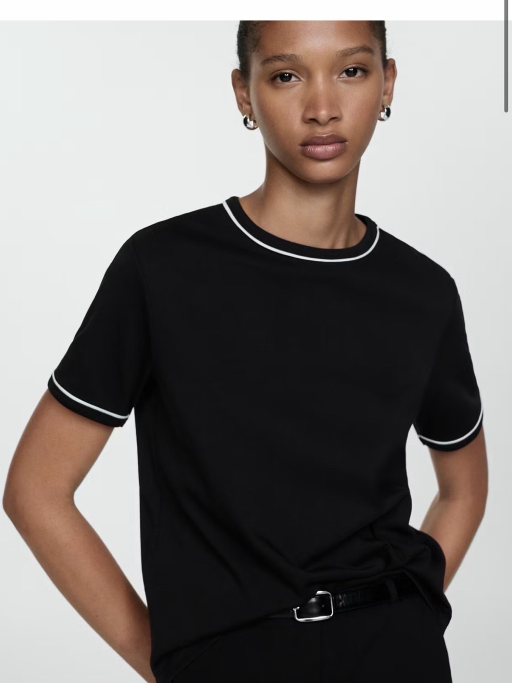 MANGO Black Short Sleeve Tee with White Trim
